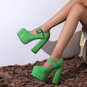 Women's Crocodile Pattern High Heel Pumps with Buckle Strap