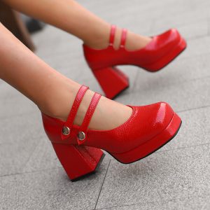 Women's Fashion High Heel Square Toe Chunky Heel Pumps