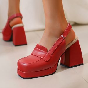 Women's Retro High Heel Chunky Pump Shoes with Platform