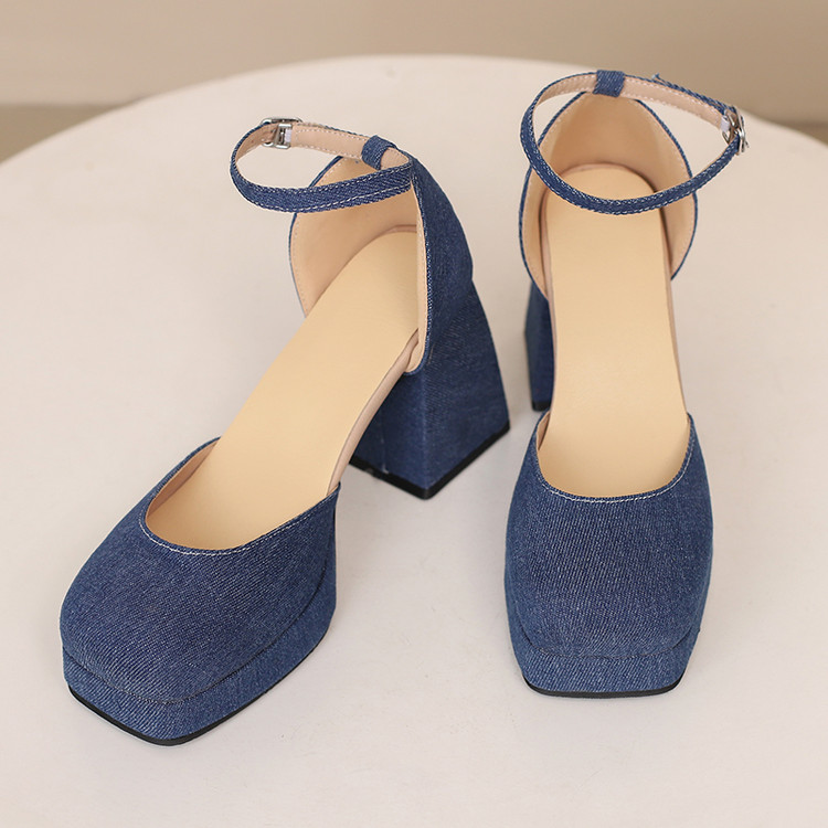 Minimalist High Heel Chunky Pump with Ankle Strap - Image 2