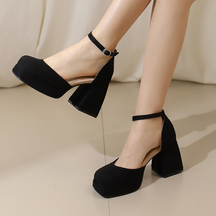 Minimalist High Heel Chunky Pump with Ankle Strap - Image 4