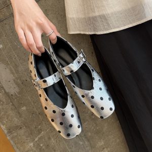 Deep Mouth Flat Shoes for Women - Square Toe Chunky Heel Slip-On