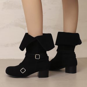 Fashion Ankle Boots for Women and Men Suede Rubber Sole Round Toe Slip-On