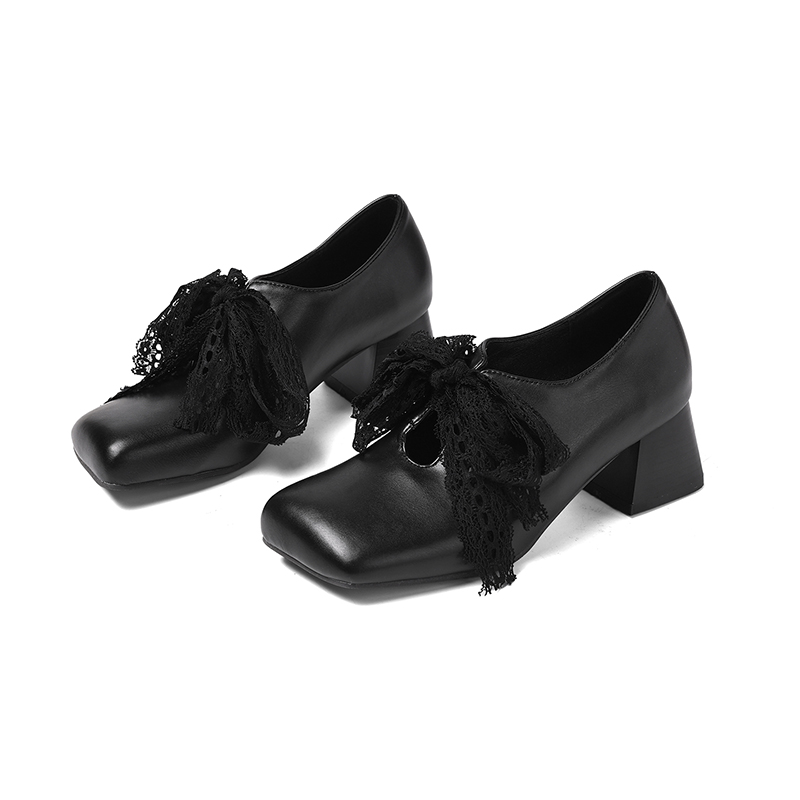 Women's Deep Mouth Flat Shoes with Lace Bow Square Toe - Image 5